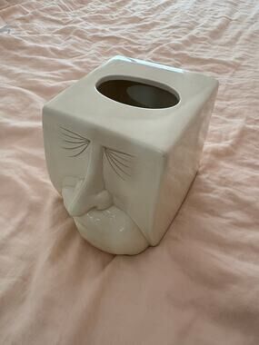 Vintage Ceramic Face Tissue Box Holder Avant Garde Fitz and Floyd Sneeze weird